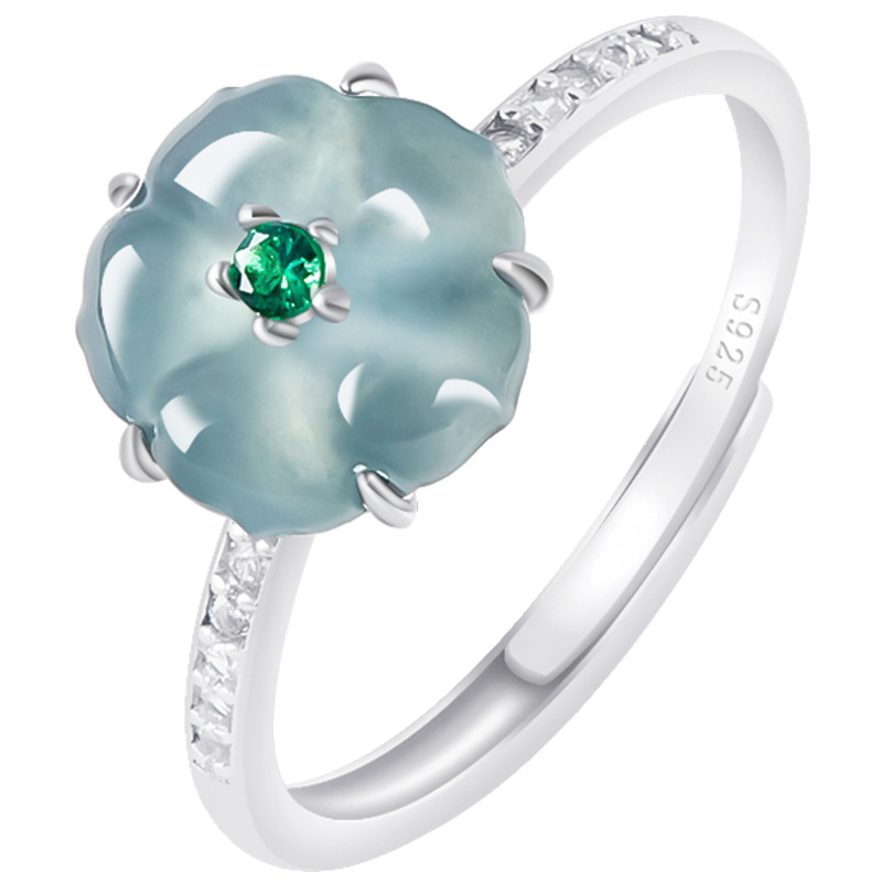 Women Accessories To Gift - แหวนหยกพม่าสีฟ้า 925 เงินแท้ หยกพม่าธรรมชาติ เครื่องรางหรูหรา เครื่องประดับแฟชั่น