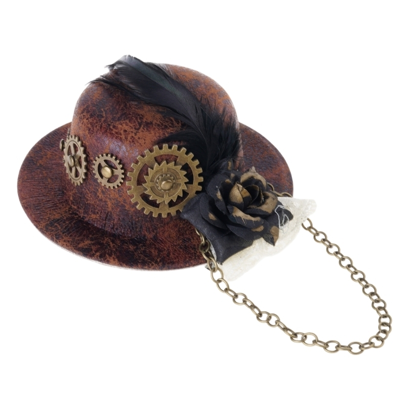 Women'S Victorian Era Accessories - ผู้หญิงฮาโลวีนGothic Mini TopหมวกSteampunk Gears Chain Featherดอกไม้FascinatorผมคลิปVictorian