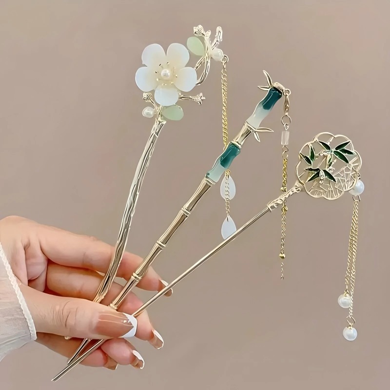 Women Accessories Shop Design - 1/3/6 ชิ้น กิ๊บติดผมสไตล์จีนสุดหรูพร้อมลายดอกไม้แบบดั้งเดิมสำหรับผู้หญิง เครื่องประดับผมเจ้าสาวสำหรับงานแต่งงาน