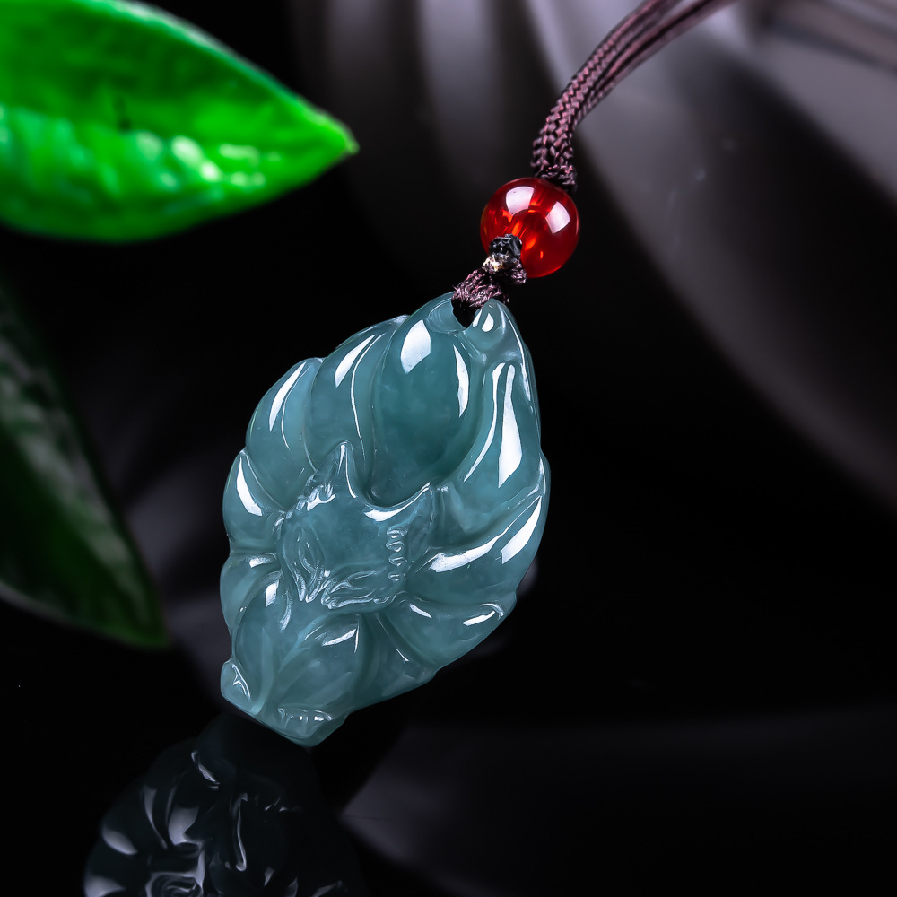 Women Accessories To Gift - หยกพม่าธรรมชาติจี้รูปสุนัขจิ้งจอกสร้อยคอวินเทจอัญมณีหยกแท้ดีไซเนอร์แฟชั่นเครื่องประดับของขวัญสำหรับผู้หญิง