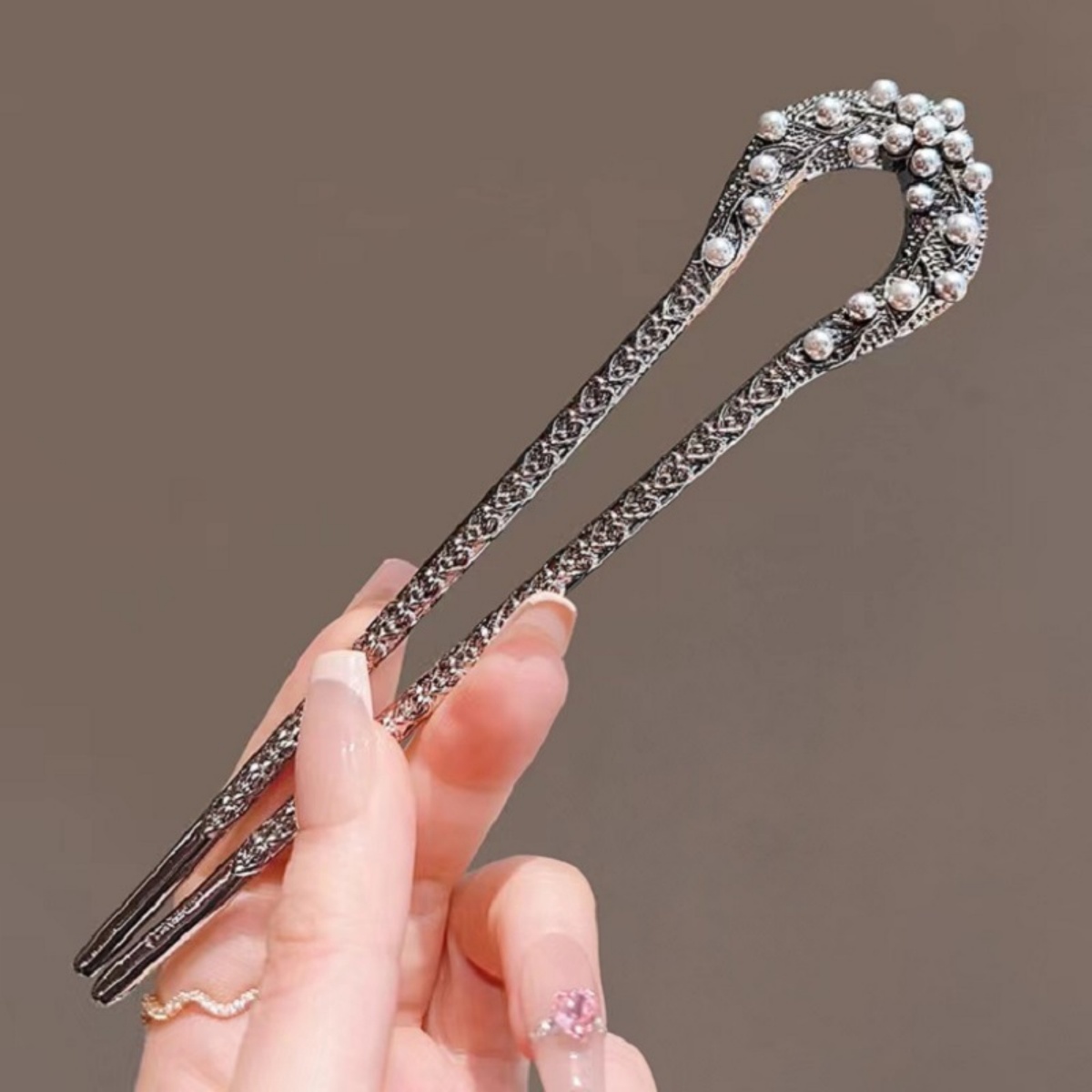Women Accessories Shop - New Pearl U Shaped Hairpin สําหรับผู้หญิงปืน-สีดําเครื่องประดับผมสาวอินเทรนด์