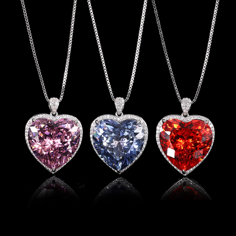 Women Accessories In Wholesale - เงาตัดหัวใจจี้สร้อยคอผู้หญิง 20*20 มม.5A เกรดอัญมณีขนาดใหญ่พร้อมโซ่แฟชั่นเครื่องประดับขายส่ง