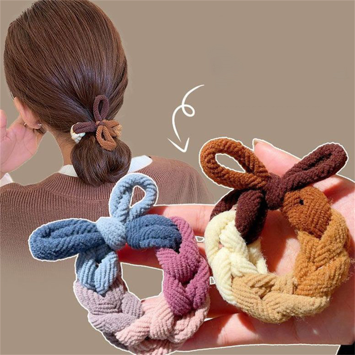 Women Accessories Shop Design - ยางมัดผมสีสันสดใสแบบถักมือสำหรับผู้หญิง ยางมัดผมแบบยืดหยุ่นสูง ที่คาดผมแบบรัดผมหางม้า เครื่องประดับผมดีไซน์ใหม่ โบว์ผูกผม